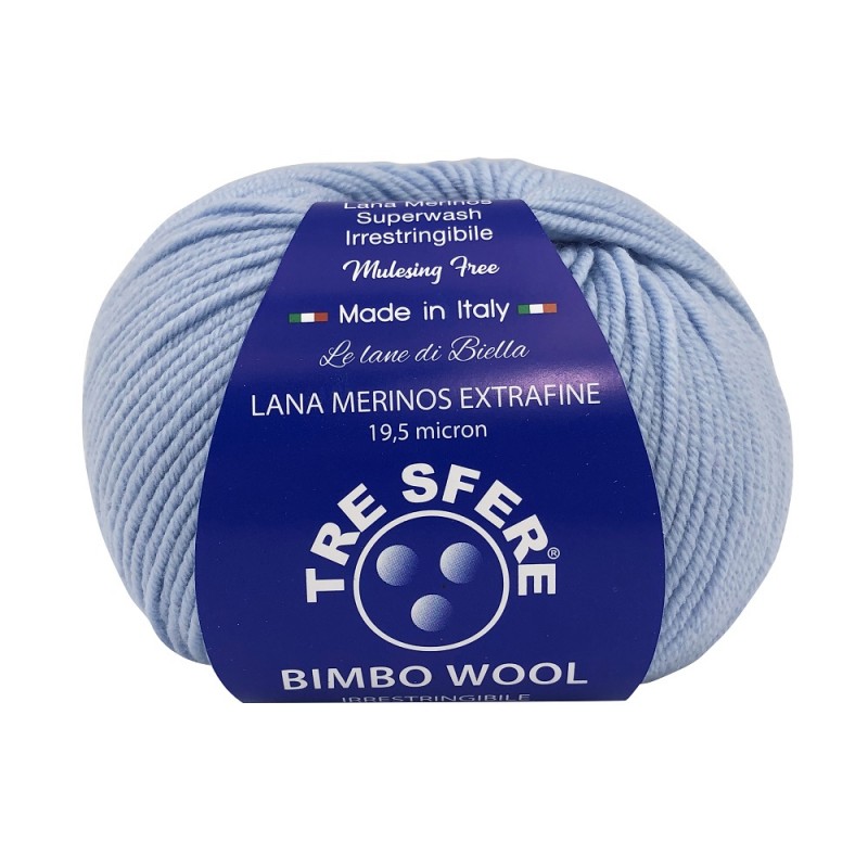 Gomitolo Lana Bimbo Wool Merinos Extrafine Baby Colore Azzurro Chiaro 19